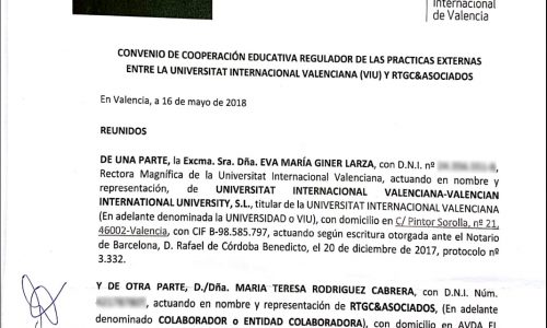 Convenio de cooperación educativa regulador de las prácticas externas entre La Universitat  internacional Valenciana (VIU) y RTGC & ASOCIADOS.